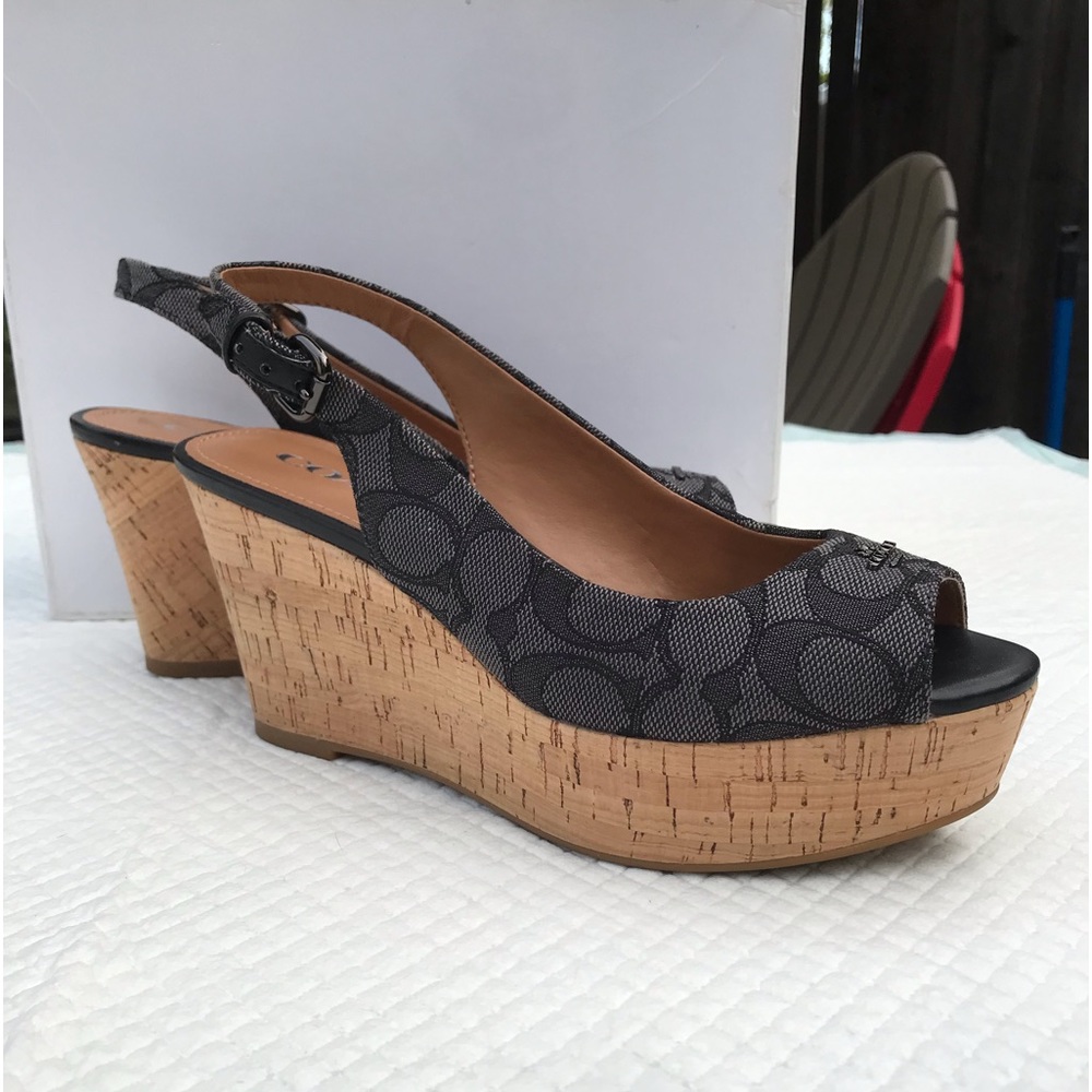 Coach Grey Open Toe Slingback Wedge